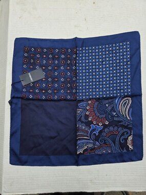 New Cremieux Handkerchief Pocket Square 4 Different Patterns 100% Silk Blue